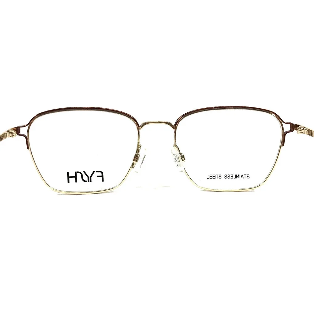 FYSH Eyeglasses Frames 3621 S111 Shiny Gold Brown Animal Print Square 52-18-135